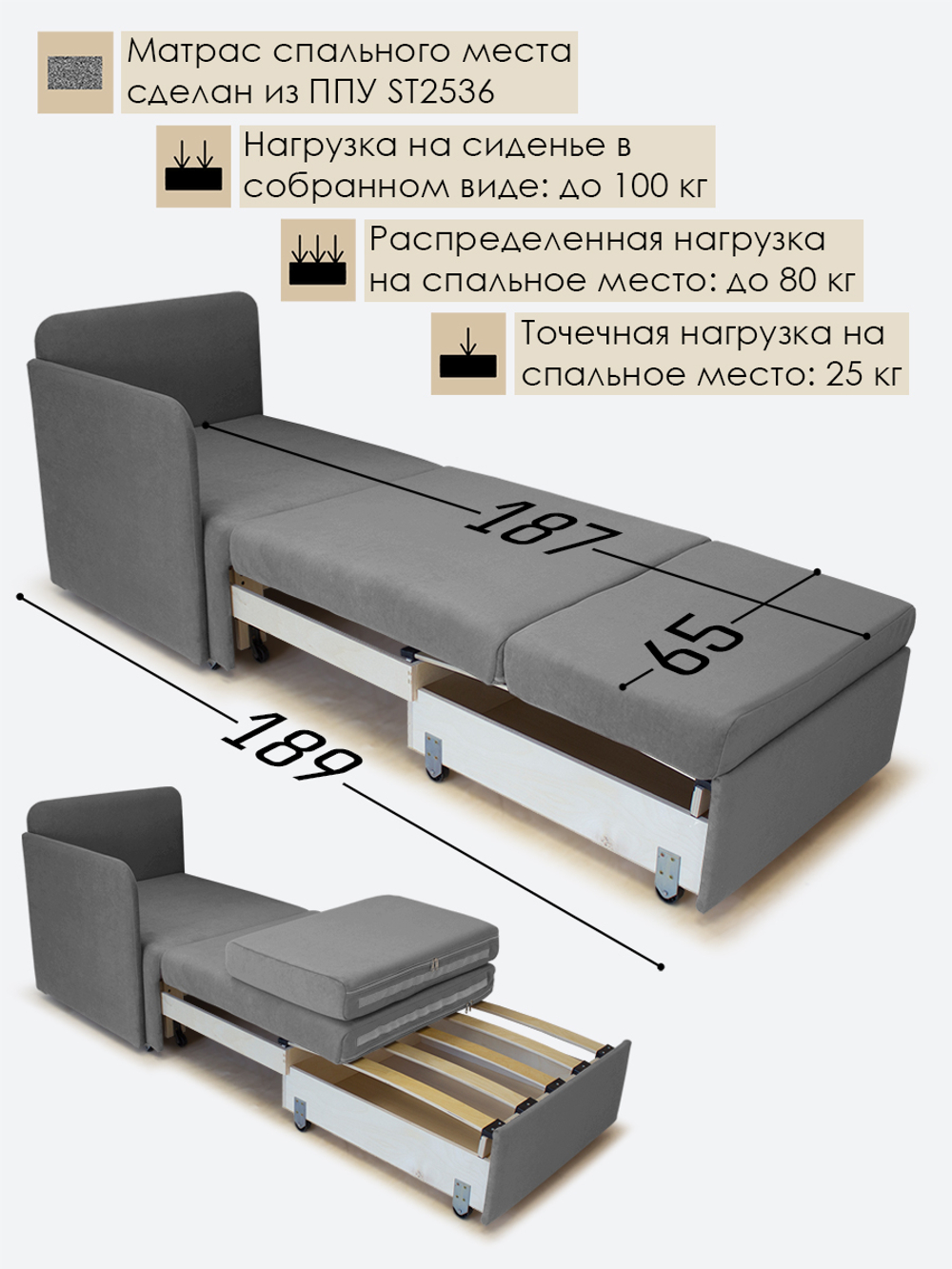 Кресло-кровать "Миник" с правым подлокотником, под правую руку
