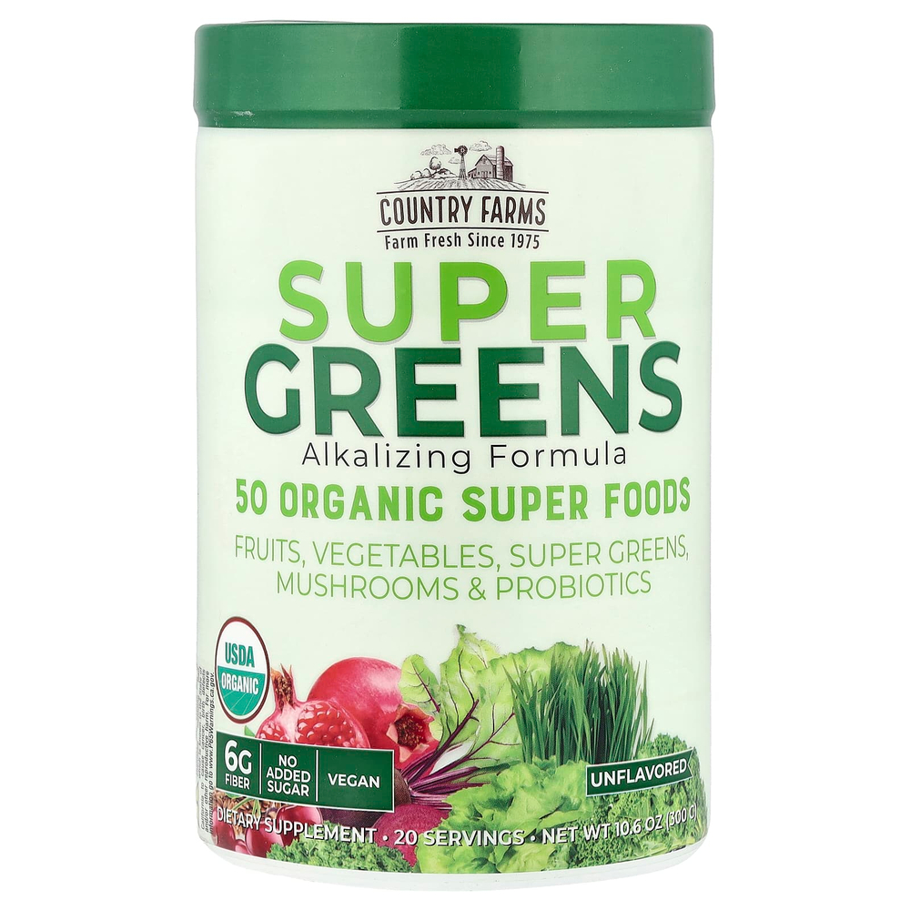 Country Farms, Super Greens, подщелачивающая формула, без добавок, 300 г (10,6 унции)