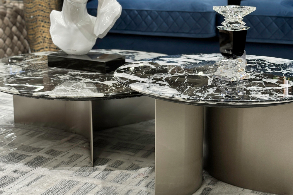 Стол журнальный d70x40см Garda Decor искусственный мрамор черный