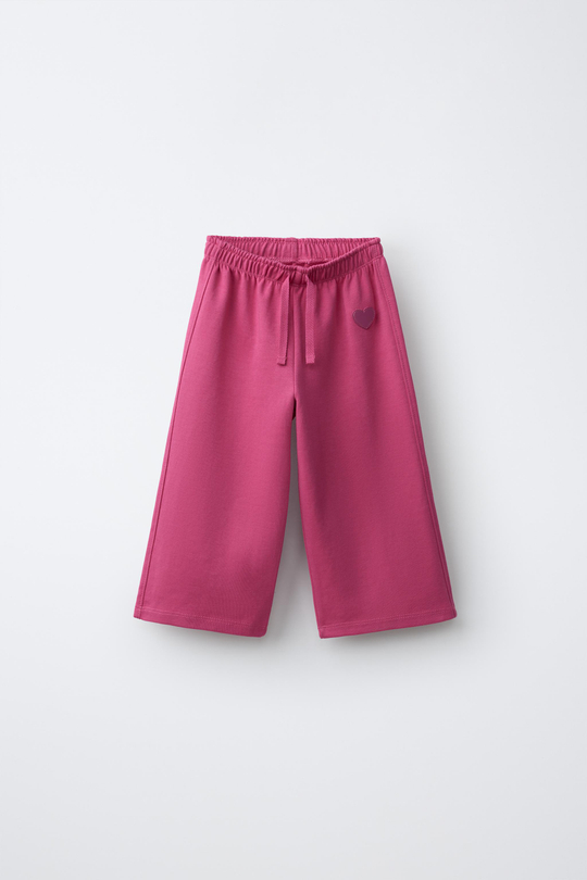 ZARA БРЮКИ WIDE LEG ИЗ МЯГКОЙ ТКАНИ С СЕРДЦЕМ, ТЕМНАЯ ФУКСИЯ