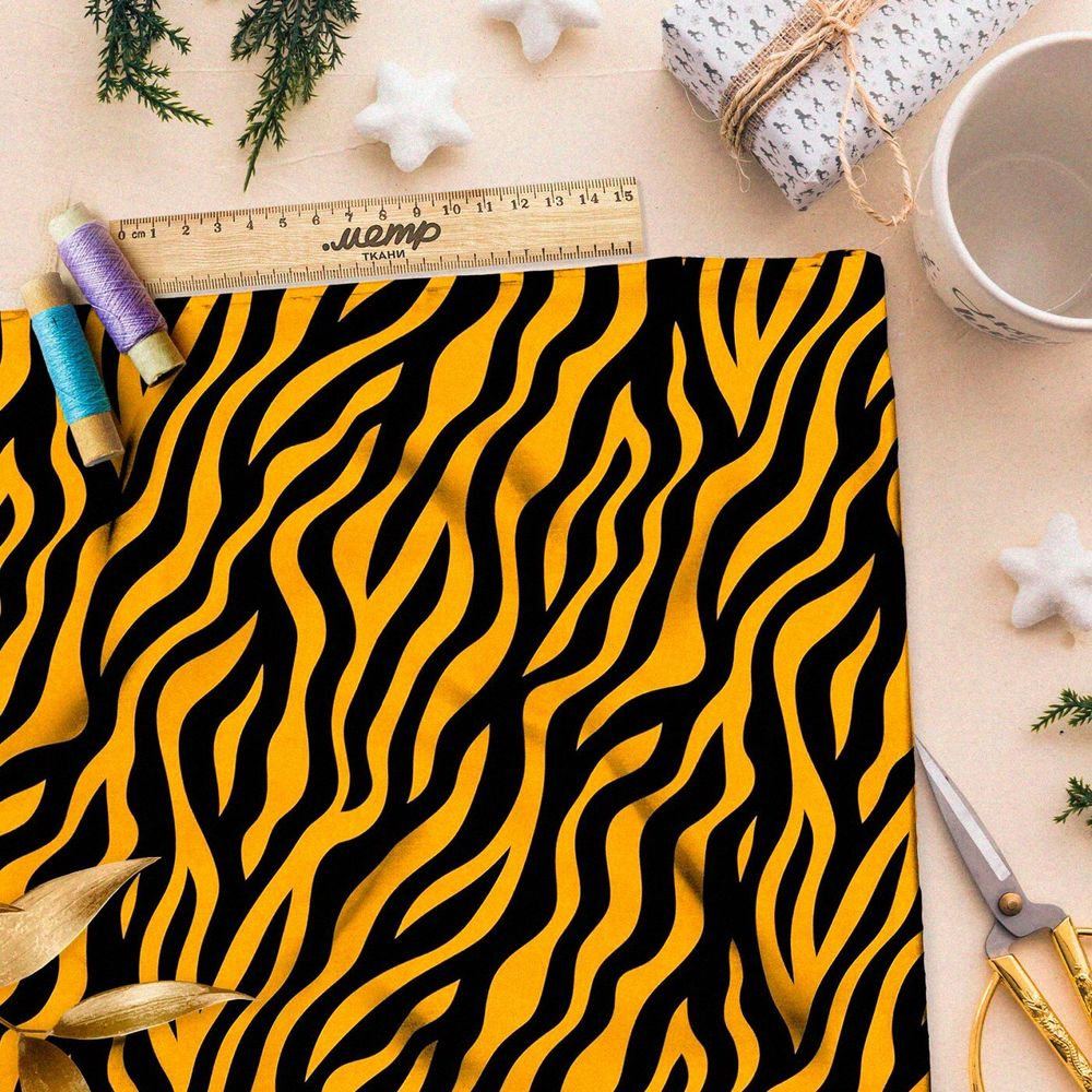Ткань премиум шелк искусственный Армани полосатая звериная фантазия