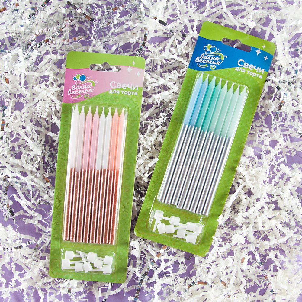 Свечи Голубой микс, Металлик, 0,6*12 см, 8 шт. с держат.