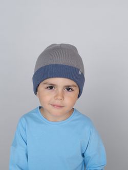 Шапка вязаная хлопковая ТВИНС(Синий пепел, пепельный)