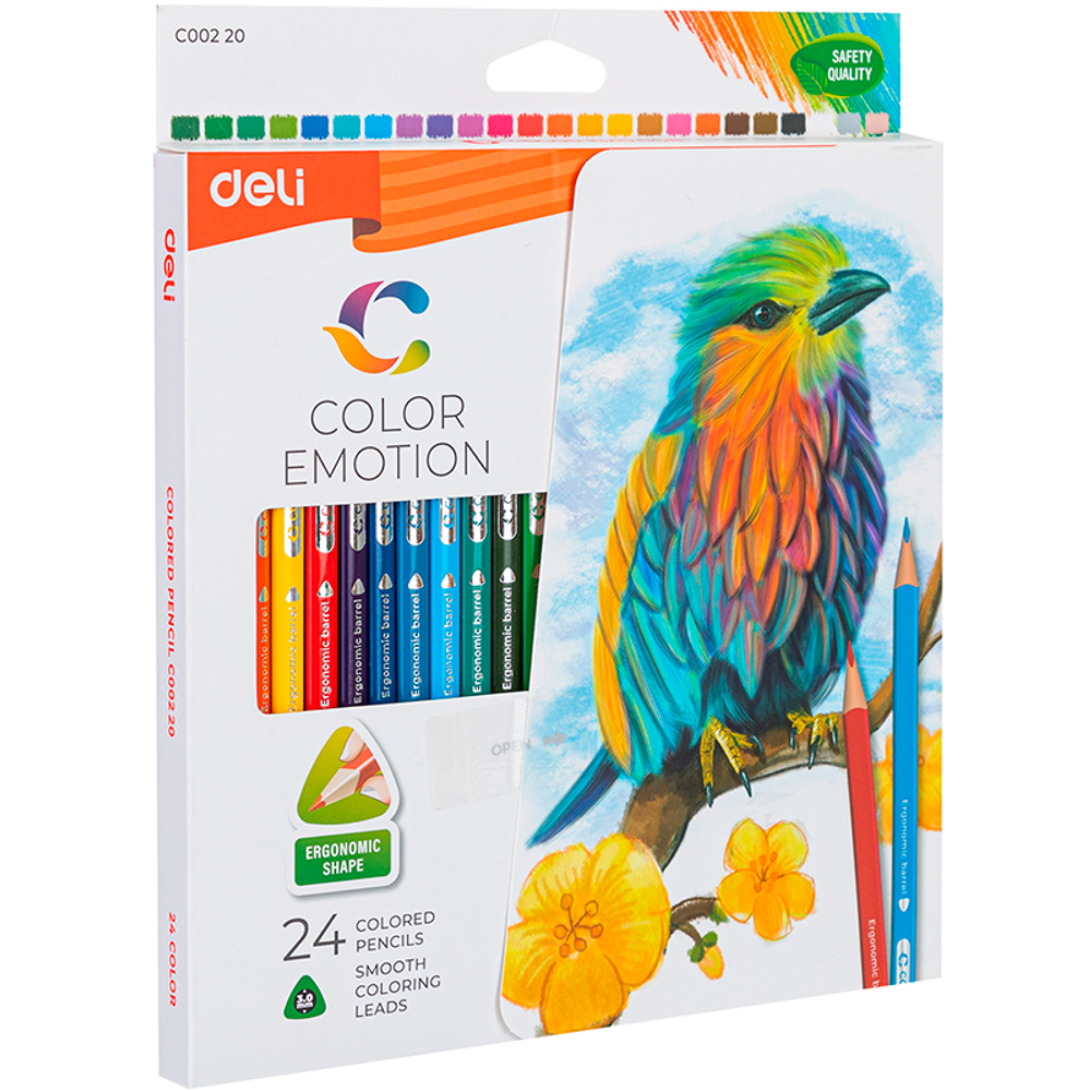 Карандаши цветные Deli "Color Emotion", 24 цвета, дерево, картон