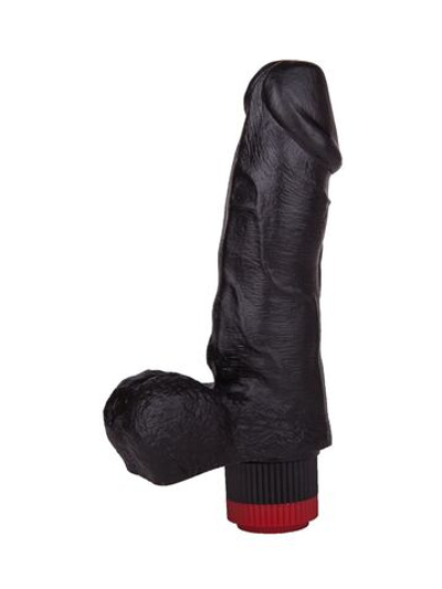 Чёрный виброфаллос с мошонкой - 15,5 см. (Цвет: черный)