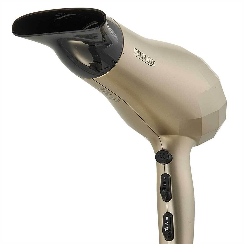 Фен электрический 2200 Вт с турмалиновой ионизацией DELTA LUX DL-0941 золотой с черным