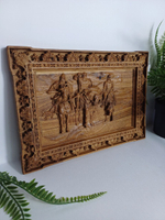 Панно-картина резное из дуба "Три Богатыря" 20х28 см