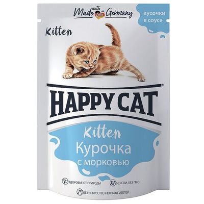 Влажный корм Happy Cat для котят, Кусочки курицы с морковью в соусе, пауч 100 г