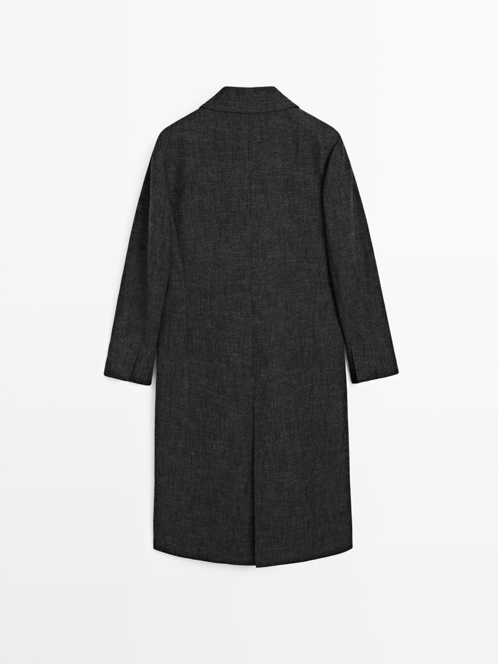 Massimo Dutti Длинное пальто с узором в елочку, темно-серый