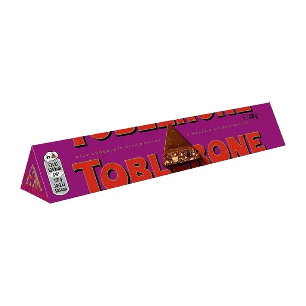 Toblerone шоколад молочный с медово-миндальной нугой, изюмом и орехом 100 г