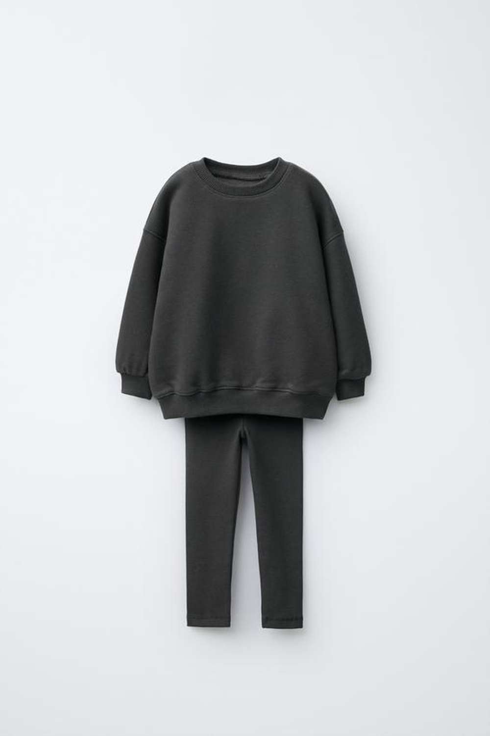 ZARA ОДНОТОННАЯ ТОЛСТОВКА С ЛЕГИНСАМИ В РУБЧИК, АНТРАЦИТОВО-СЕРЫЙ