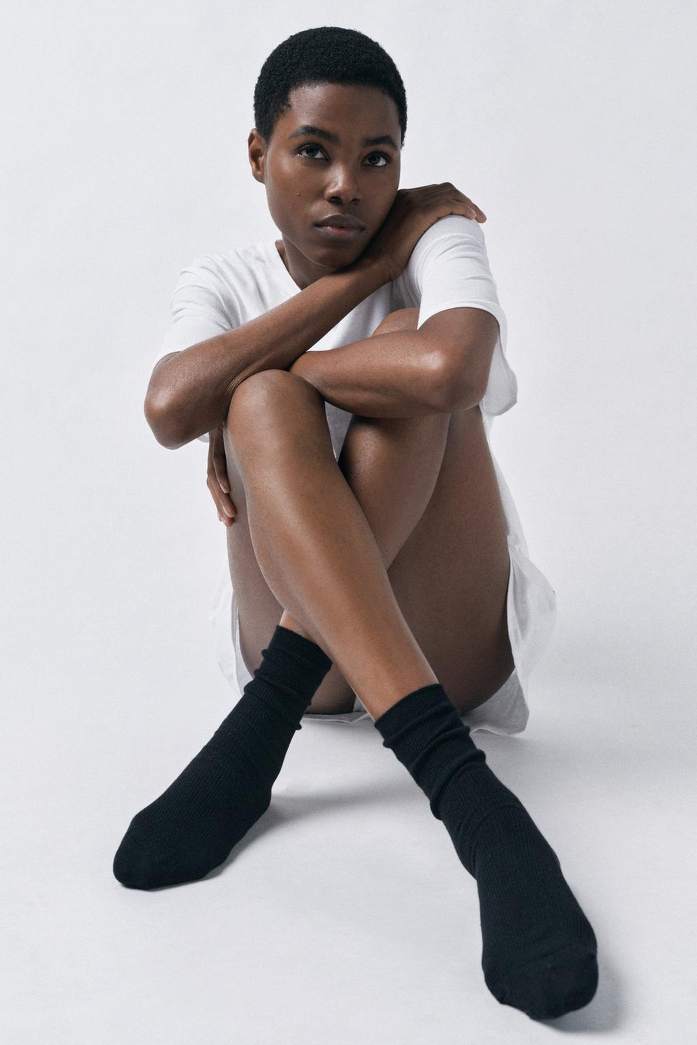 ZARA ТОНКИЕ НОСКИ В РУБЧИК, ЧЕРНЫЙ