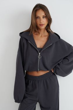 Укороченное худи на молнии цвета антрацит