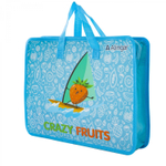 Папка с ручками 1 отделение, А4 265х335х90мм, Alingar, пластик, ручки тесьма, дизайн с двух сторон, молния сверху, "Crazy фрукты"
