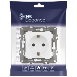 Розетка ЭРА Elegance 14-2102-01М с заземлением 2P+E Schuko со шторками 16А-250В белый матовый | Эра Elegance