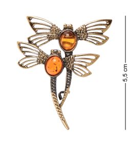 AM-2236 Брошь «Стрекозы» (латунь, янтарь)