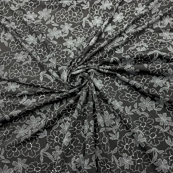Микрофибра черная принт цветы, Австрия