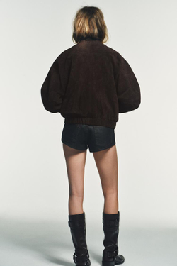 ZARA БОМБЕР ИЗ 100% ЗАМШИ, ШОКОЛАДНО-КОРИЧНЕВЫЙ