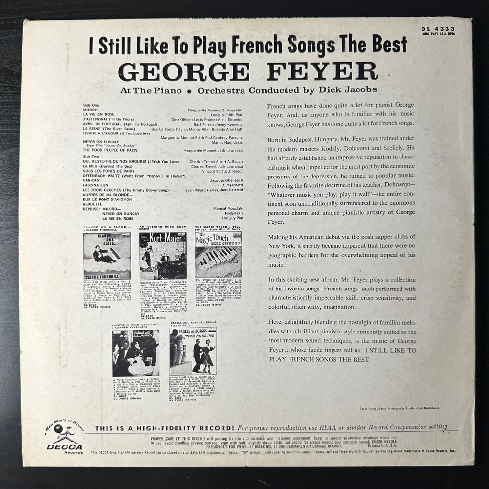 George Feyer ‎– I Still Like To Play French Songs The Best! (США 1962г.)