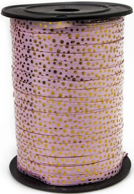 Лента (0,5 см*228,6 м) Золотые точки, Розовый, Металлик, 1 шт.