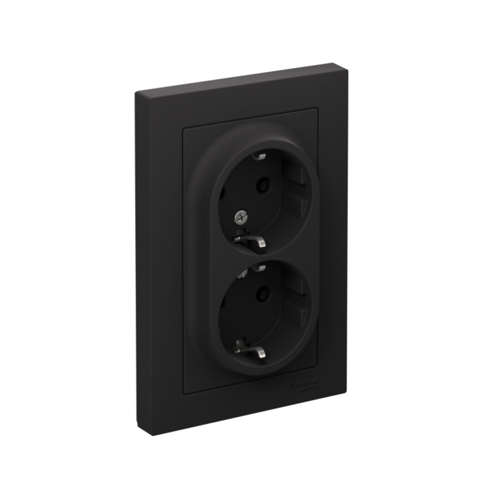 Розетка 2-м СП AtlasDesign 16А IP20 с заземл. в сборе карбон SE ATN001024