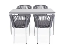 "Малага" обеденная группа на 4 персоны со стульями "Марсель", каркас белый, роуп светло-серый