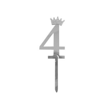 Топпер-цифра, Корона, Серебро "4", 7*18 см, 1 шт.