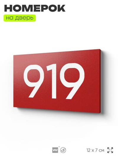 Номер на дверь 919, табличка на дверь для офиса, квартиры, кабинета, аудитории, склада, красная 120х70 мм, Айдентика Технолоджи