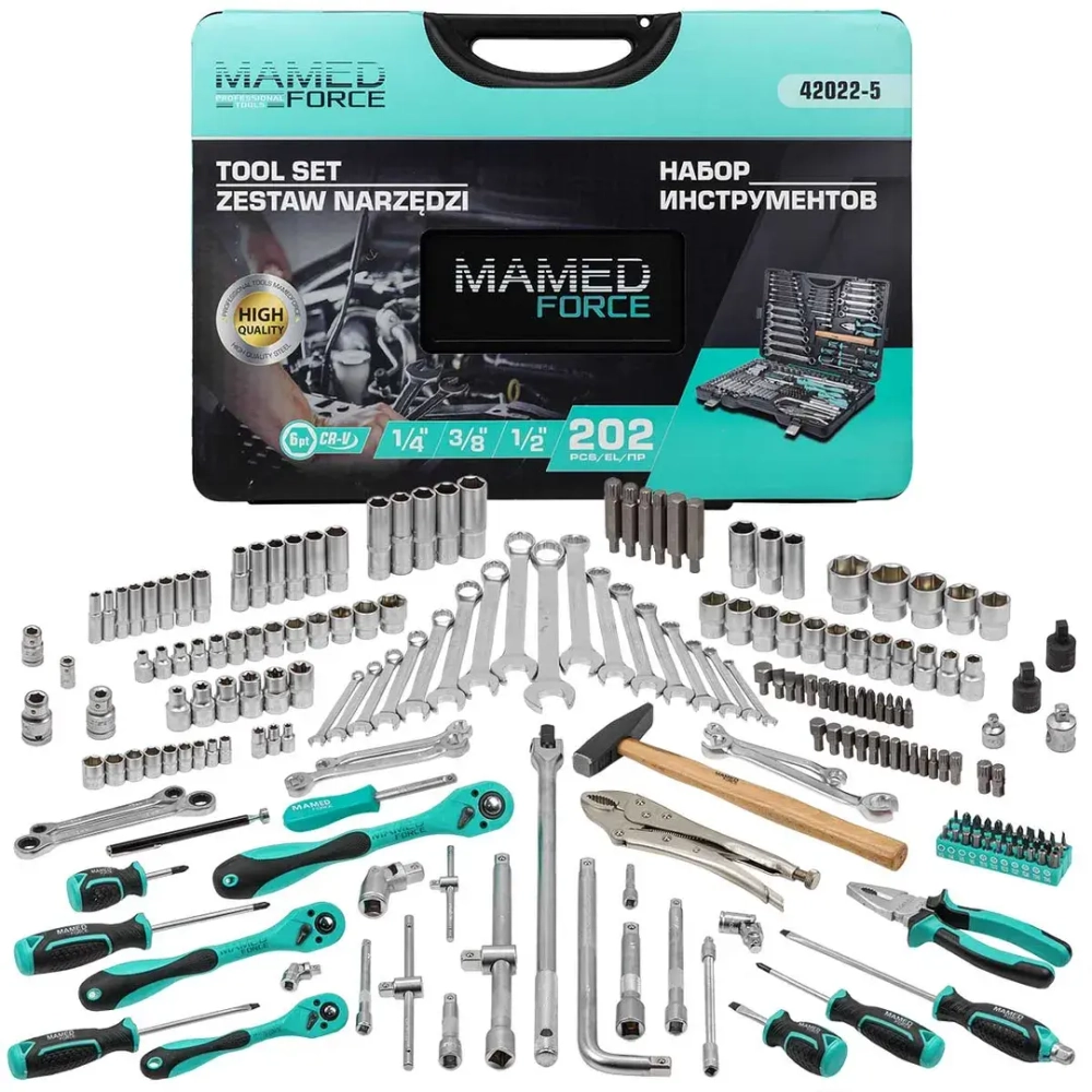 Набор инструментов 202пр. 1/4'', 3/8'', 1/2''(6гр.) MAMEDFORCE MF-42022-5