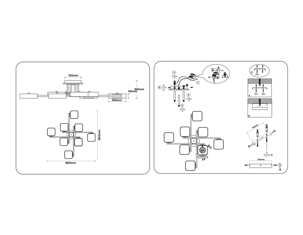FL4889/8 GR/WD серый/дерево 144W 3000-6000K 960*960*160 (без ПДУ)