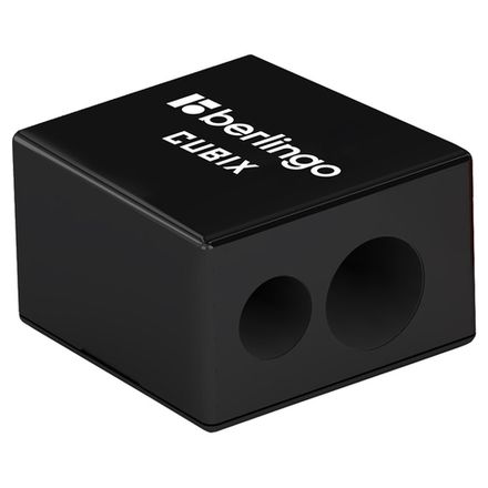 Точилка пластиковая Berlingo Cubix, 2 отверстие, c контейнером, черная