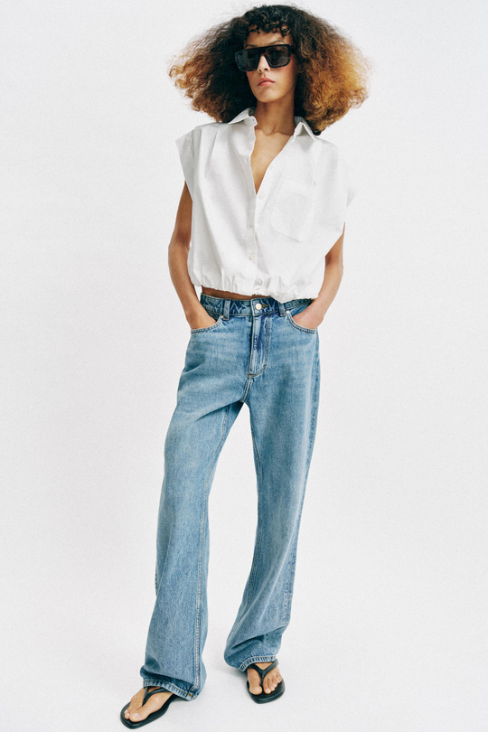 ZARA УКОРОЧЕННАЯ РУБАШКА, БЕЛЫЙ