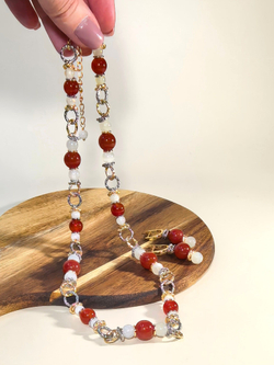 Комплект колье и серьги сердолик и оникс