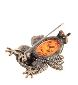 AM-1747 Брошь «Совушка Красотка» (латунь, янтарь)