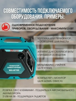 Инверторный электрогенератор бензиновый SUPER GEN WX-B700 2,5 кВт 4-тактный