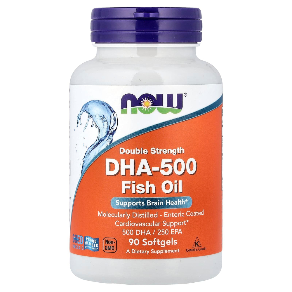 NOW Foods, рыбий жир DHA-500, 90 мягких таблеток