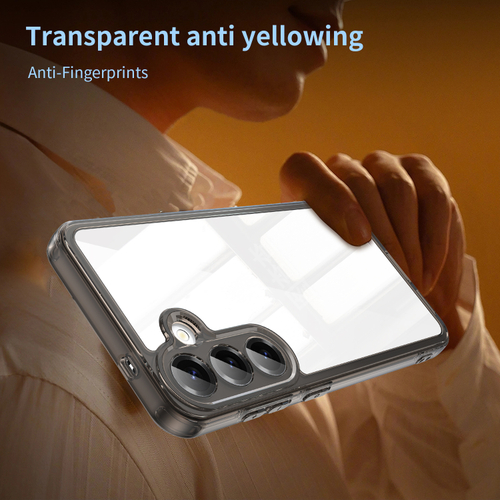 Усиленный чехол прозрачный для Samsung Galaxy S25, мягкие рамки серого цвета с жесткой крышкой