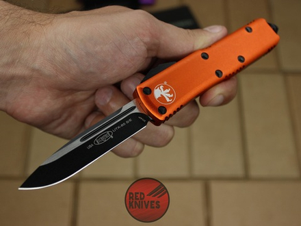 Нож Microtech UTX-85 S/E - оранжевая рукоять, стандартный клинок, черный + запчасти RK-395