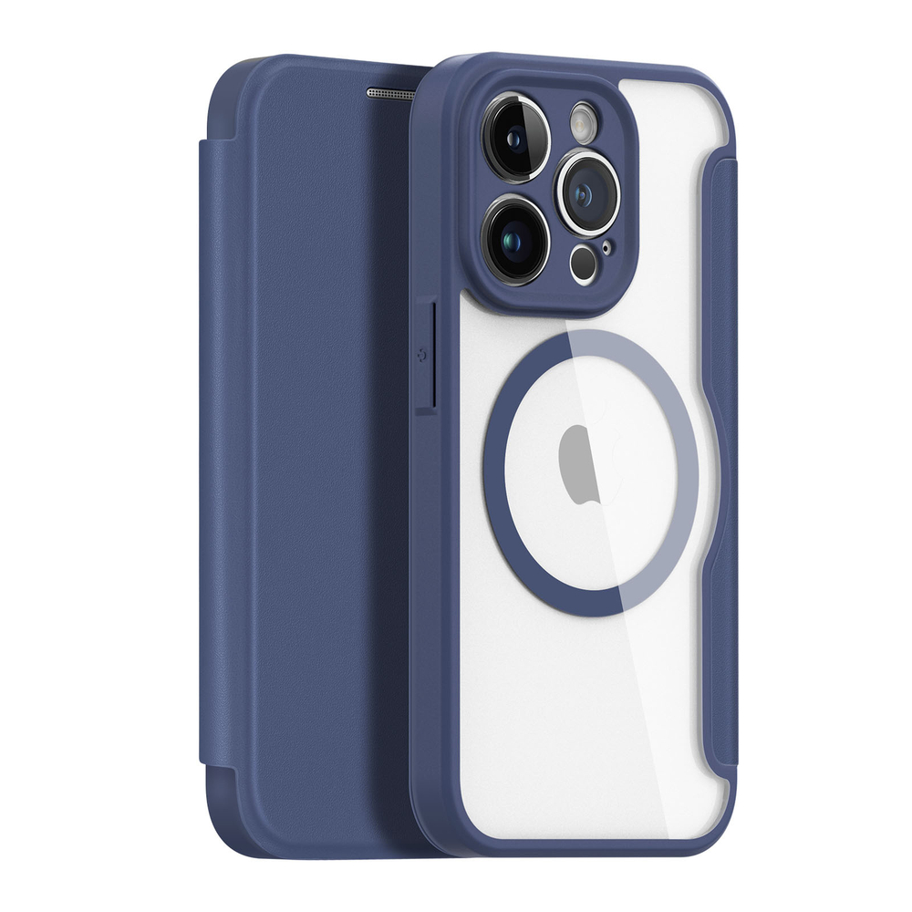 Прозрачный чехол книжка синего цвета с поддержкой MagSafe от Dux Ducis для iPhone 14 Pro, серия Skin X Pro Series Case