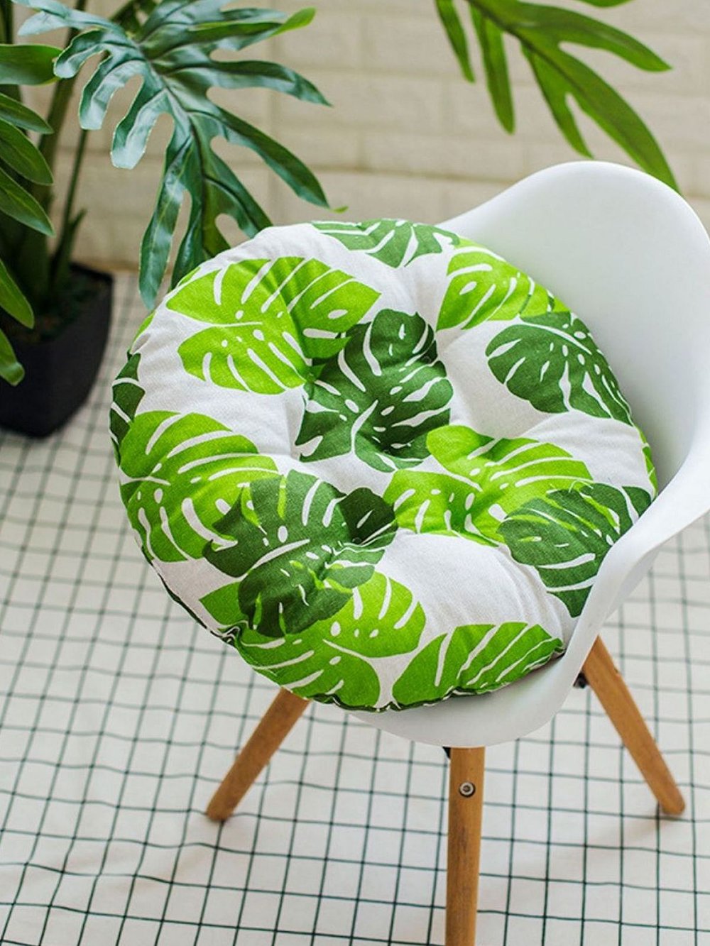 Подушка на стул круглая диаметр 40см листья (Т40-431)