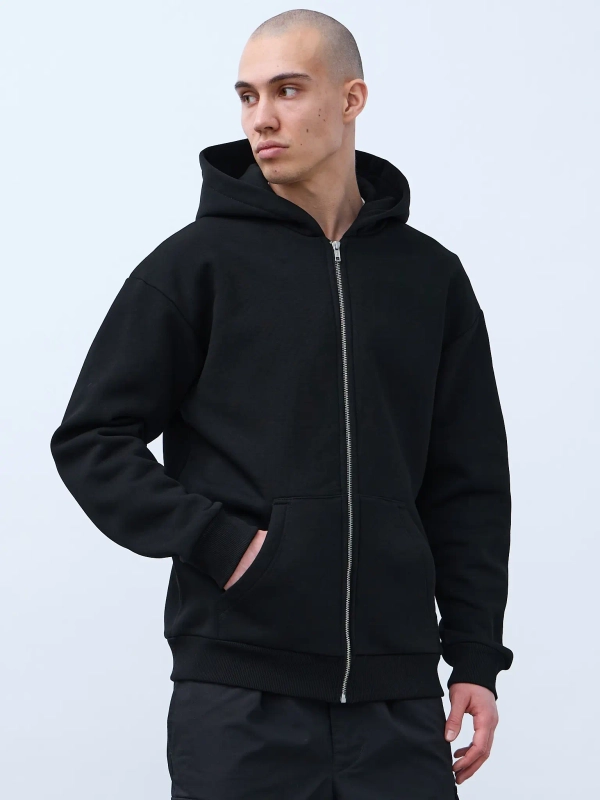 Худи оверсайз на молнии с начёсом (черный)