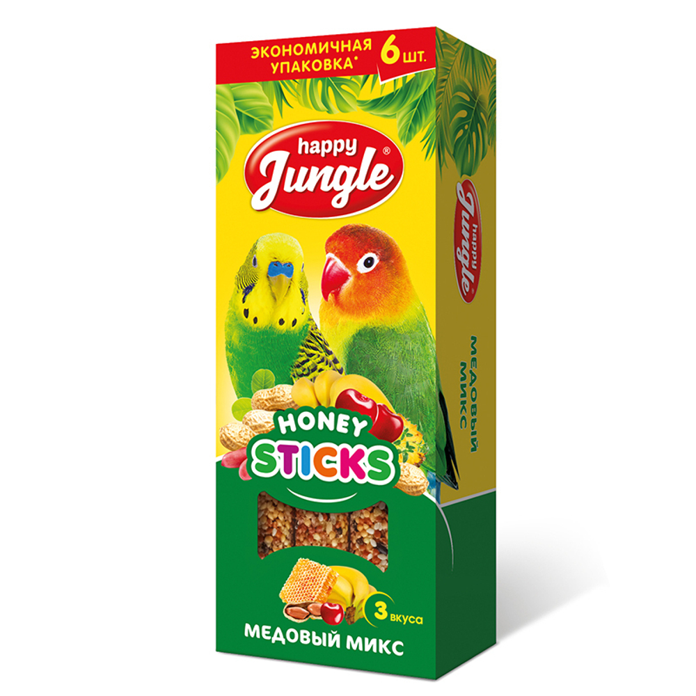 HAPPY JUNGLE Палочки для птиц медовый микс, 180 г