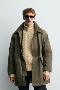 ZARA Х AARON LEVINE ТЕХНИЧЕСКАЯ ПАРКА С КОМБИНИРОВАННЫМ ВОРОТНИКОМ, СЕРЫЙ/СИНИЙ