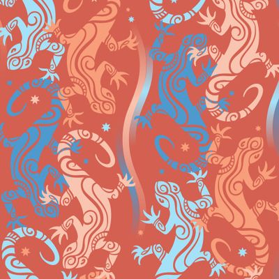 Танцующие ящерицы на кораллово-красном