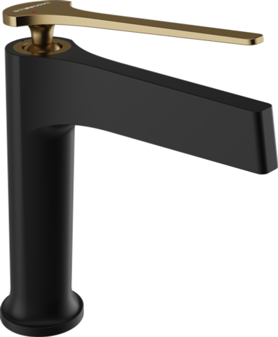 Смеситель для раковины STWORKI Аулум S06010BG матовый черный, матовое золото + донный клапан SD-001BK матовый черный