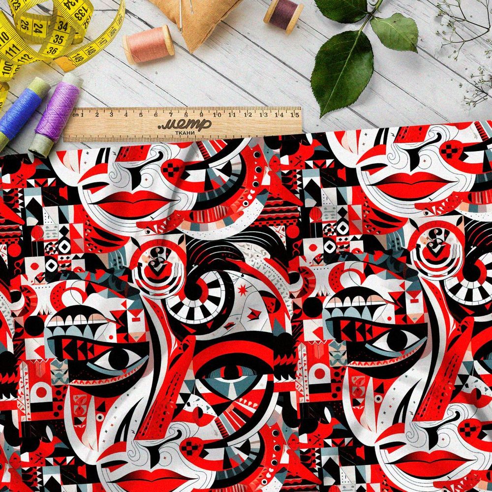 Ткань премиум таффета графический стиль