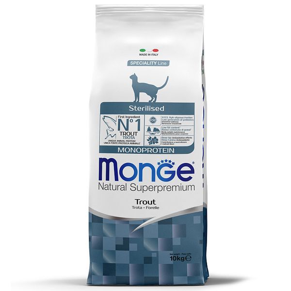 Уценка! Повр.упак. / Сухой корм Monge Cat Speciality Line Monoprotein Sterilised для стерилизованных кошек, из форели