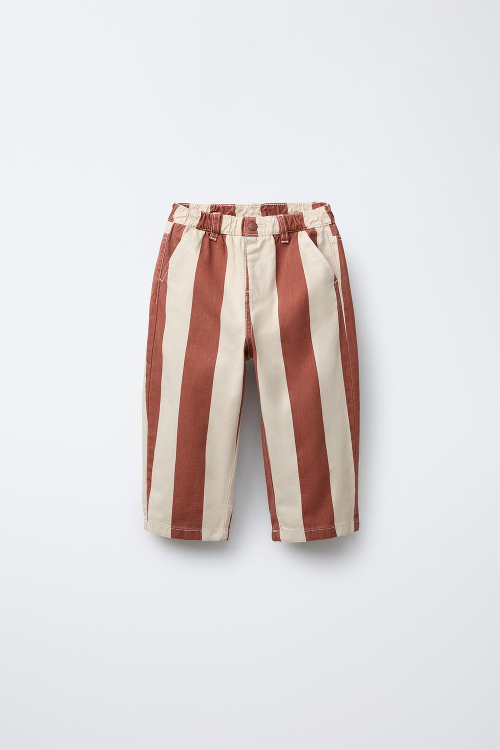 ZARA БРЮКИ BAGGY ИЗ ТВИЛА В ПОЛОСКУ, КРАСНЫЙ/БЕЛЫЙ