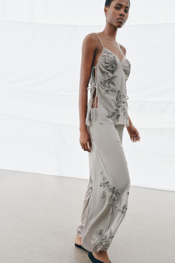 ZARA ШАРОВАРЫ С ВЫШИВКОЙ, СВЕТЛО-СЕРЫЙ