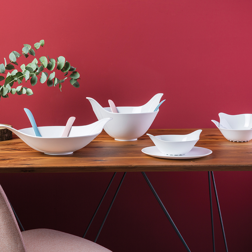 Салатник с приборами leaf, 4 л, бело-серый